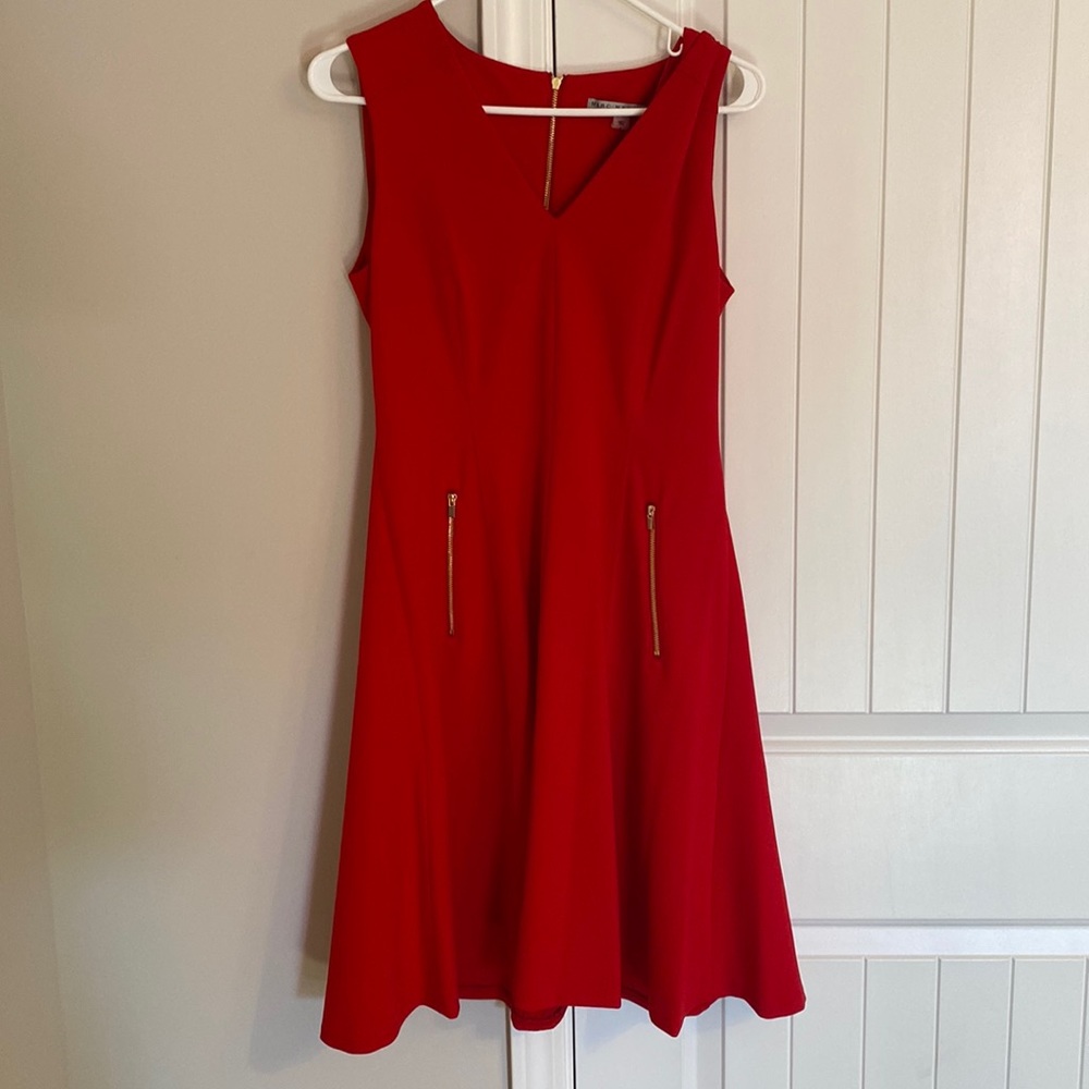 Marc New York Red fit and flare dress with gold zipper details